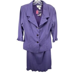VTG‎ 90's NWT Morningside Purple 2 Pc Ruffle Trimmed Skirt Suit Size 8 Deadstock
